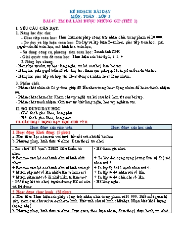 Giáo án Toán Lớp 3 (Chân trời sáng tạo) - Tuần 27, Bài: Em làm được những gì? (Tiết 1)