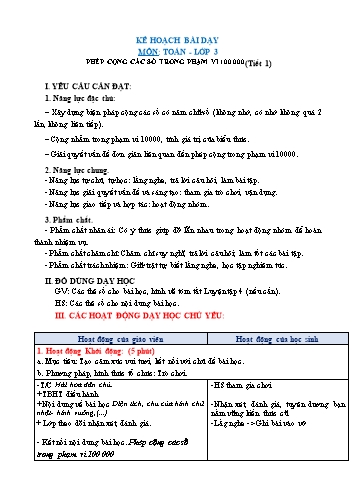 Giáo án Toán Lớp 3 (Chân trời sáng tạo) - Tuần 29, Bài: Phép cộng các số trong phạm vi 100000 (Tiết 1)