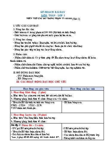 Giáo án Toán Lớp 3 (Chân trời sáng tạo) - Tuần 29, Bài: Phép trừ các số trong phạm vi 100000 (Tiết 2)