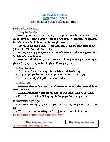 Giáo án Toán Lớp 3 (Chân trời sáng tạo) - Tuần 3, Bài: Em làm được những gì? (Tiết 2)