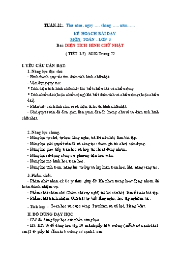 Giáo án Toán Lớp 3 (Chân trời sáng tạo) - Tuần 32, Bài: Diện tích hình chữ nhật (Tiết 1)