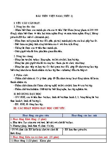 Giáo án Toán Lớp 3 (Chân trời sáng tạo) - Tuần 33, Bài: Tiền Việt Nam (Tiết 1)