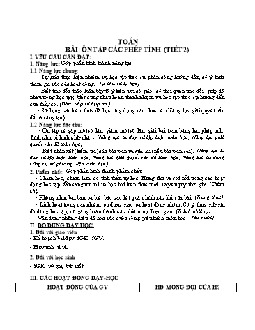 Giáo án Toán Lớp 3 (Chân trời sáng tạo) - Tuần 34, Bài: Ôn tập các phép tính (Tiết 2)