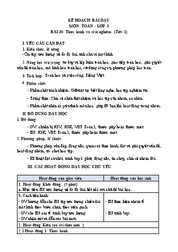 Giáo án Toán Lớp 3 (Chân trời sáng tạo) - Tuần 35, Bài: Thực hành và trải nghiệm Hội chợ (Tiết 1)