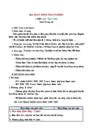 Giáo án Toán Lớp 3 (Chân trời sáng tạo) - Tuần 35, Bài: Thực hành và trải nghiệm Hội chợ (Tiết 2)