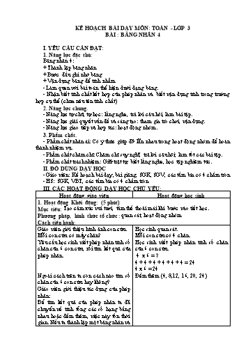 Giáo án Toán Lớp 3 (Chân trời sáng tạo) - Tuần 8, Bài: Bảng nhân 4