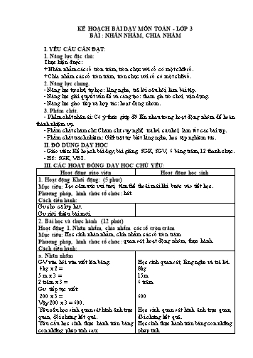 Giáo án Toán Lớp 3 (Chân trời sáng tạo) - Tuần 8, Bài: Nhân nhẩm, chia nhẩm