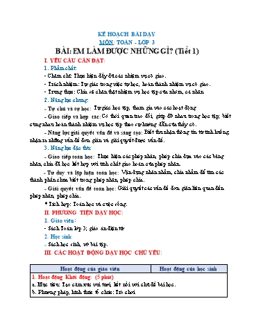 Giáo án Toán Lớp 3 (Chân trời sáng tạo) - Tuần 9, Bài: Em làm được những gì? (Tiết 1)