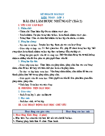 Giáo án Toán Lớp 3 (Chân trời sáng tạo) - Tuần 9, Bài: Em làm được những gì? (Tiết 2)