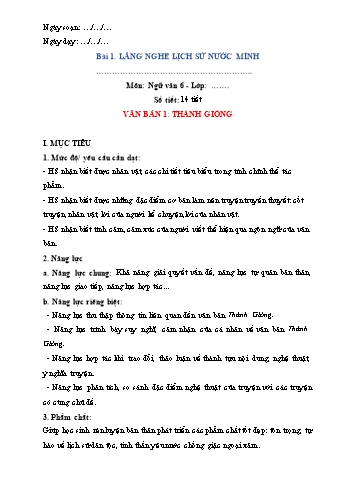 Giáo án Ngữ Văn 6 (Chân trời sáng tạo) - Tiết 4: Văn bản 1 "Thánh Gióng"