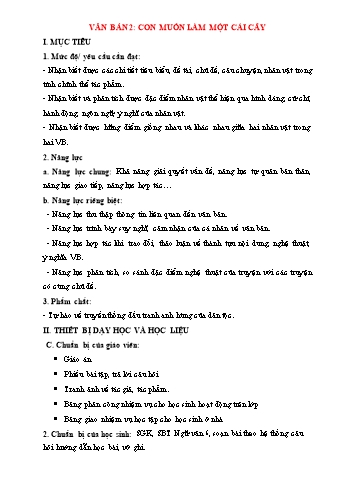 Giáo án Ngữ Văn 6 (Chân trời sáng tạo) - Tiết 70: Văn bản 2 "Con muốn làm một cái cây"