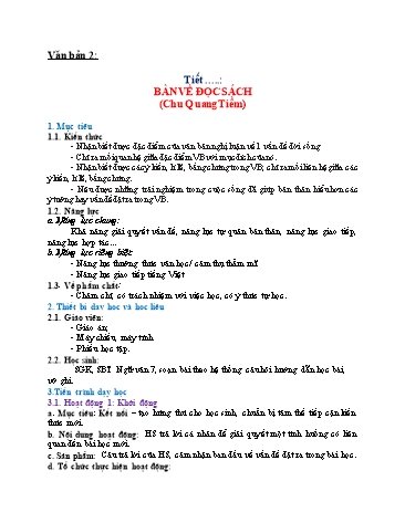 Giáo án Ngữ Văn 7 (Chân trời sáng tạo) - Tiết 46: Văn bản 2 Bàn về đọc sách