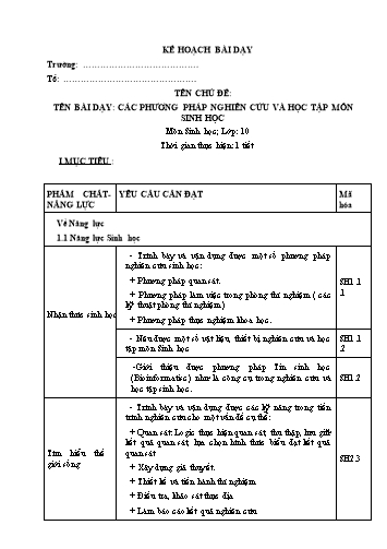 Giáo án Sinh Học Lớp 10 (Chân trời sáng tạo) - Bài 2: Các phương pháp nghiên cứu và học tập môn Sinh học