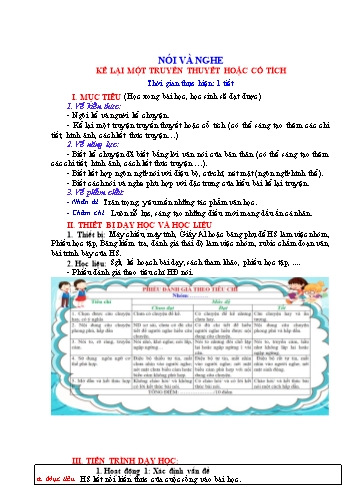 Giáo án Ngữ Văn 6 (Cánh Diều) - Bài 1: Truyện (Truyền thuyết và cổ tích) - Phần 6: Nói và nghe Kể lại một truyện truyền thuyết hoặc cổ tích