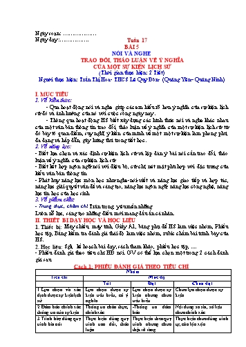 Giáo án Ngữ Văn 6 (Cánh Diều) - Bài 5: Văn bản thông tin (Thuật lại sự kiện theo trật tự thời gian) - Phần 6: Nói và nghe Trao đổi, thảo luận về ý nghĩa của một sự kiện lịch sử