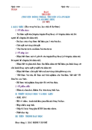 Giáo án Ngữ Văn 6 (Cánh Diều) - Bài 6: Truyện (Truyện đồng thoại, truyện của Puskin và An-đéc-xen) - Phần 1: Đọc hiểu văn bản Bài học đường đời đầu tiên