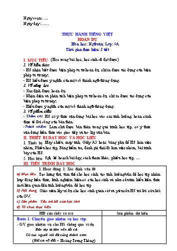 Giáo án Ngữ Văn 6 (Cánh Diều) - Bài 7: Thơ (Thơ có yếu tố tự sự) - Phần 3: Thực hành tiếng Việt Hoán dụ