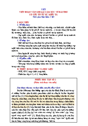 Giáo án Ngữ Văn 6 (Cánh Diều) - Bài 7: Thơ (Thơ có yếu tố tự sự) - Phần 5: Viết Viết đoạn văn ghi lại cảm xúc về bài thơ có yếu tố tự sự, miêu tả