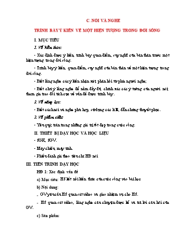 Giáo án Ngữ Văn 6 (Cánh Diều) - Bài 8: Văn bản nghị luận (Nghị luận xã hội) - Phần 6: Nói và nghe Trình bày ý kiến về một hiện tượng đời sống