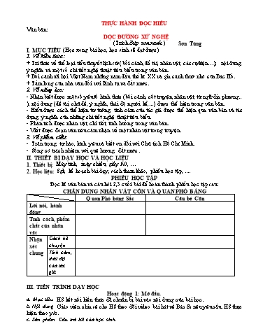 Giáo án Ngữ Văn 7 (Cánh Diều) - Bài 1: Truyện ngắn và tiểu thuyết - Phần 4: Thực hành đọc hiểu Dọc đường xứ Nghệ