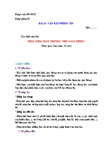 Giáo án Ngữ Văn 7 (Cánh Diều) - Bài 10: Văn bản thông tin - Phần 2: Đọc hiểu văn bản Tổng kiểm soát phương tiện giao thông