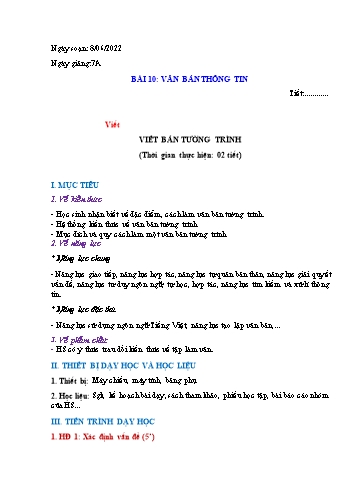 Giáo án Ngữ Văn 7 (Cánh Diều) - Bài 10: Văn bản thông tin - Phần 6: Viết Viết bản tường trình