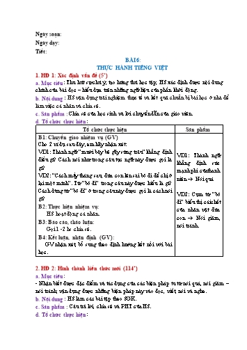 Giáo án Ngữ Văn 7 (Cánh Diều) - Bài 6: Truyện ngụ ngôn và tục ngữ - Phần 4: Thực hành tiếng Việt