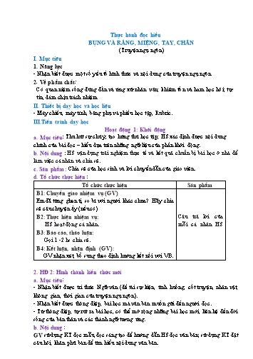 Giáo án Ngữ Văn 7 (Cánh Diều) - Bài 6: Truyện ngụ ngôn và tục ngữ - Phần 5: Thực hành đọc hiểu Bụng và Răng, Miệng, Tay, Chân