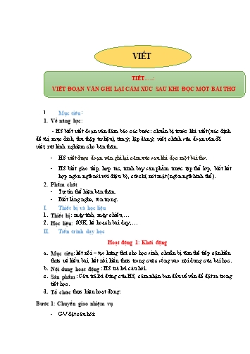 Giáo án Ngữ Văn 7 (Cánh Diều) - Bài 7: Thơ - Phần 5: Viết Viết đoạn văn ghi lại cảm xúc sau khi đọc một bài thơ