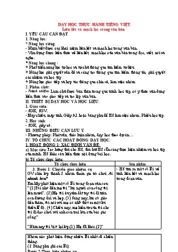 Giáo án Ngữ Văn 7 (Cánh Diều) - Bài 8: Nghị luận xã hội - Phần 3: Thực hành tiếng Việt Liên kết và mạch lạc trong văn bản