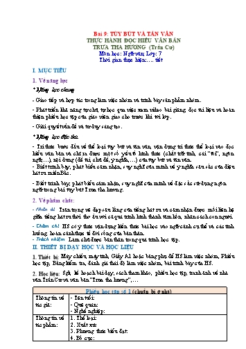 Giáo án Ngữ Văn 7 (Cánh Diều) - Bài 9: Tùy bút và tản văn - Phần 4: Thực hành đọc hiểu Trưa tha hương