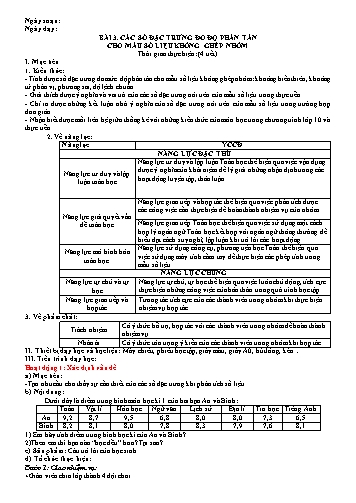 Giáo án Toán Lớp 10 (Cánh diều) - Chương VI, Bài 3: Các số đặc trưng đo mức độ phân tán cho mẫu số liệu không ghép nhóm