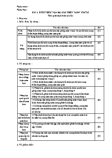 Giáo án Toán Lớp 10 (Cánh diều) - Chương VII, Bài 2: Biểu thức toạ độ của các phép toán vectơ