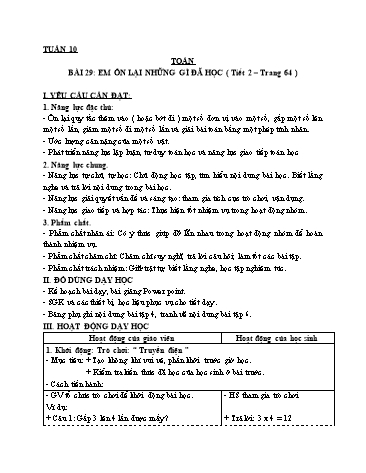 Giáo án Toán Lớp 3 (Cánh diều) - Tuần 10, Bài 29: Em ôn lại những gì đã học (Tiết 2)