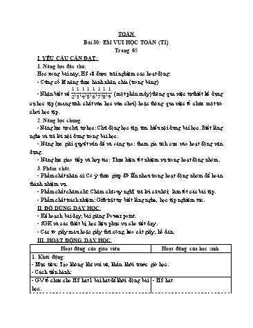 Giáo án Toán Lớp 3 (Cánh diều) - Tuần 10, Bài 30: Em vui học Toán (Tiết 1)