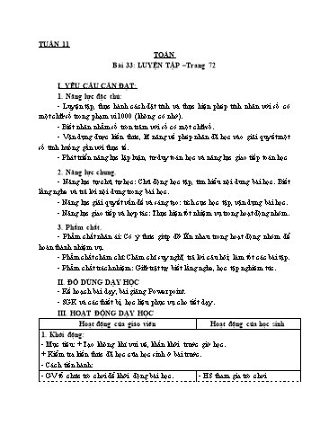 Giáo án Toán Lớp 3 (Cánh diều) - Tuần 11, Bài 33: Luyện tập