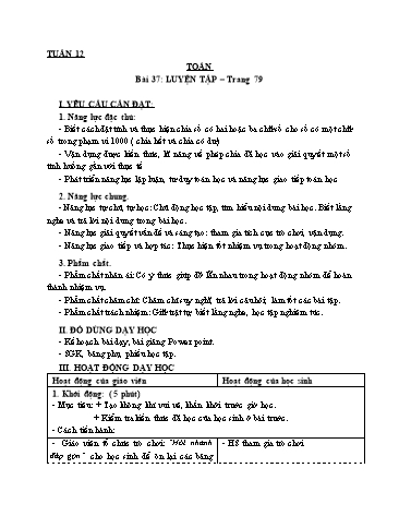 Giáo án Toán Lớp 3 (Cánh diều) - Tuần 12, Bài 37: Luyện tập