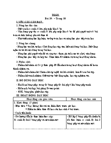 Giáo án Toán Lớp 3 (Cánh diều) - Tuần 12, Bài 39: So sánh số lớn gấp mấy lần số bé (Tiết 1)