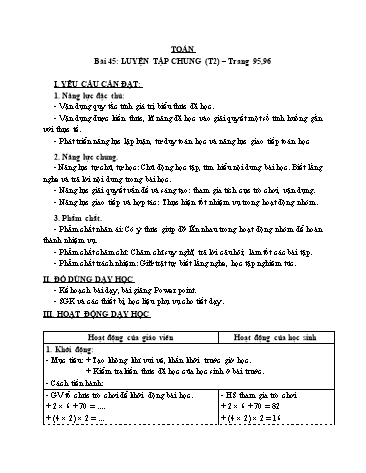 Giáo án Toán Lớp 3 (Cánh diều) - Tuần 14, Bài 45: Luyện tập chung (Tiết 2)