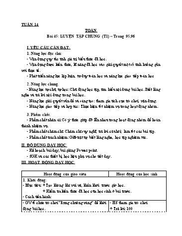 Giáo án Toán Lớp 3 (Cánh diều) - Tuần 14, Bài 45: Luyện tập chung (Tiết 1)