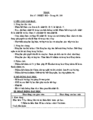 Giáo án Toán Lớp 3 (Cánh diều) - Tuần 14, Bài 47: Nhiệt độ