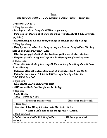 Giáo án Toán Lớp 3 (Cánh diều) - Tuần 15, Bài 48: Góc vuông. Góc không vuông (Tiết 2)