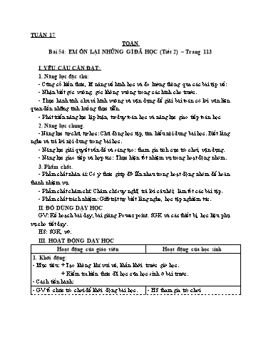 Giáo án Toán Lớp 3 (Cánh diều) - Tuần 17, Bài 54: Em ôn lại những gì đã học (Tiết 2)