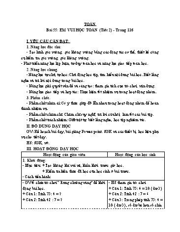 Giáo án Toán Lớp 3 (Cánh diều) - Tuần 17, Bài 55: Em vui học Toán (Tiết 2)