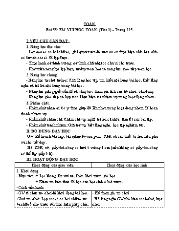 Giáo án Toán Lớp 3 (Cánh diều) - Tuần 17, Bài 55: Em vui học Toán (Tiết 1)