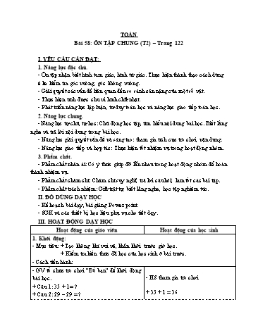 Giáo án Toán Lớp 3 (Cánh diều) - Tuần 18, Bài 58: Ôn tập chung (Tiết 2)