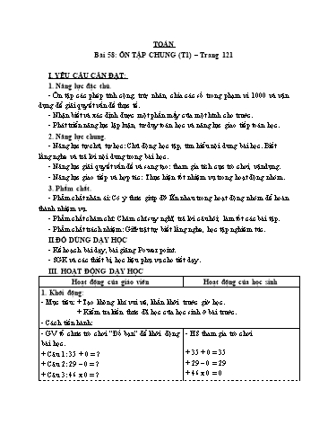 Giáo án Toán Lớp 3 (Cánh diều) - Tuần 18, Bài 58: Ôn tập chung (Tiết 1)