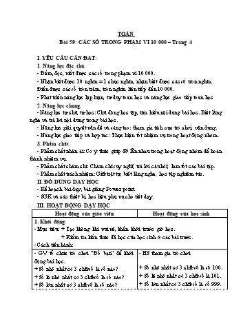 Giáo án Toán Lớp 3 (Cánh diều) - Tuần 18, Bài 59: Các số trong phạm vi 10000 (Tiết 1)