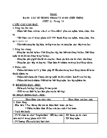 Giáo án Toán Lớp 3 (Cánh diều) - Tuần 19, Bài 60: Các số trong phạm vi 10 000 (Tiếp theo) (Tiết 1)