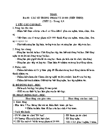 Giáo án Toán Lớp 3 (Cánh diều) - Tuần 19, Bài 60: Các số trong phạm vi 10 000 (Tiếp theo) (Tiết 2)